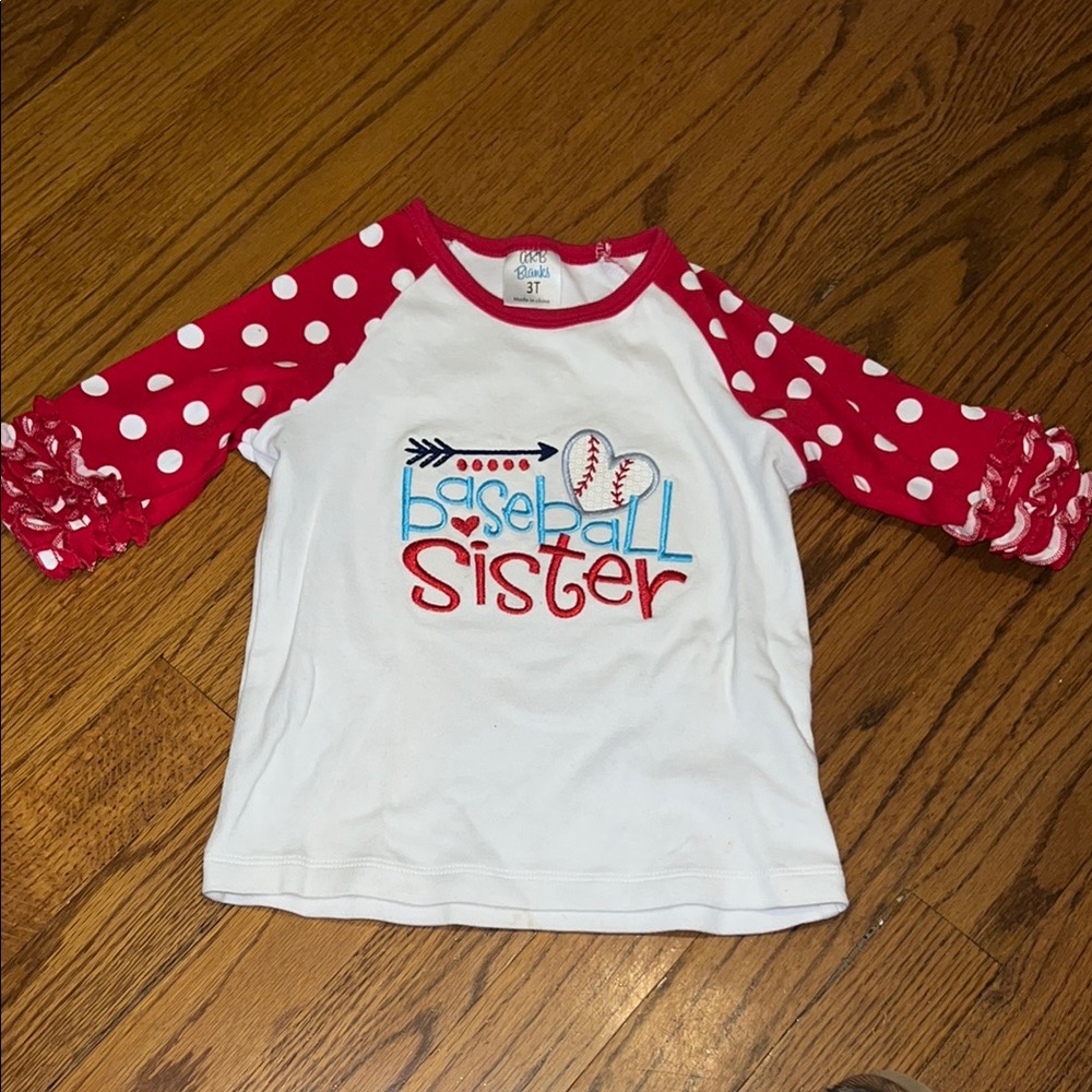 Baseball Sister Kids Raglan Shirt - Red & White